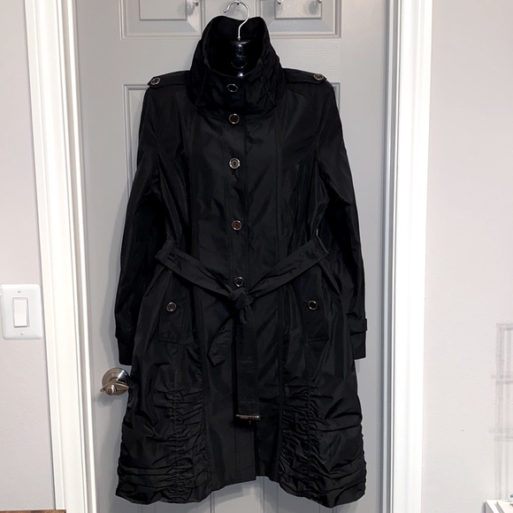 BURBERRY London Black Ruched Trench Coat Sz 44